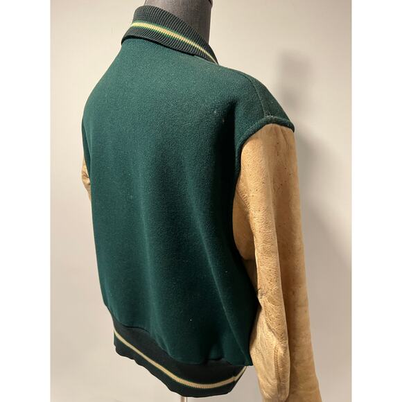 Men's Varsity Letterman Bomber Jacket Green Yellow D Dartmouth Rowing - Picture 10 of 15